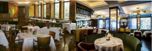 Double take: The Ivy's trademark stained glass windows were a feature of the restaurant when we launched our first guide in 1992 (left) and today in 2015 (right) after a recent refurb'. 